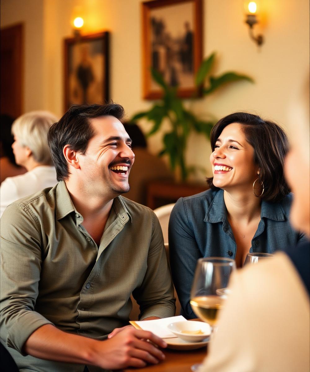 Two members laughing at a gathering