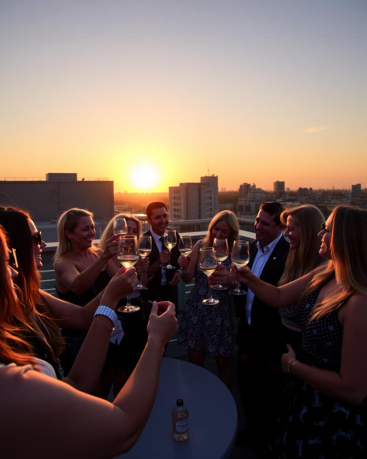 Members toasting at sunset